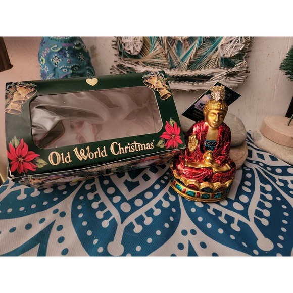 Christmas glass classic ornament colorful buddha ohm bohemian decor holiday - Picture 3 of 10